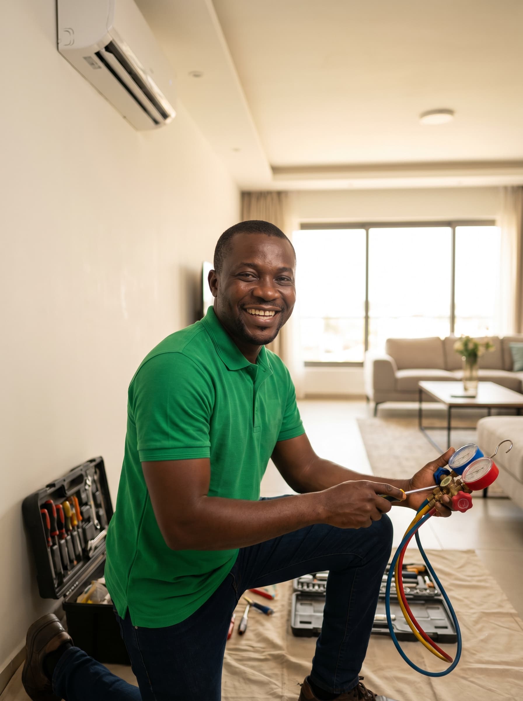 Verified AC technician at work in Accra